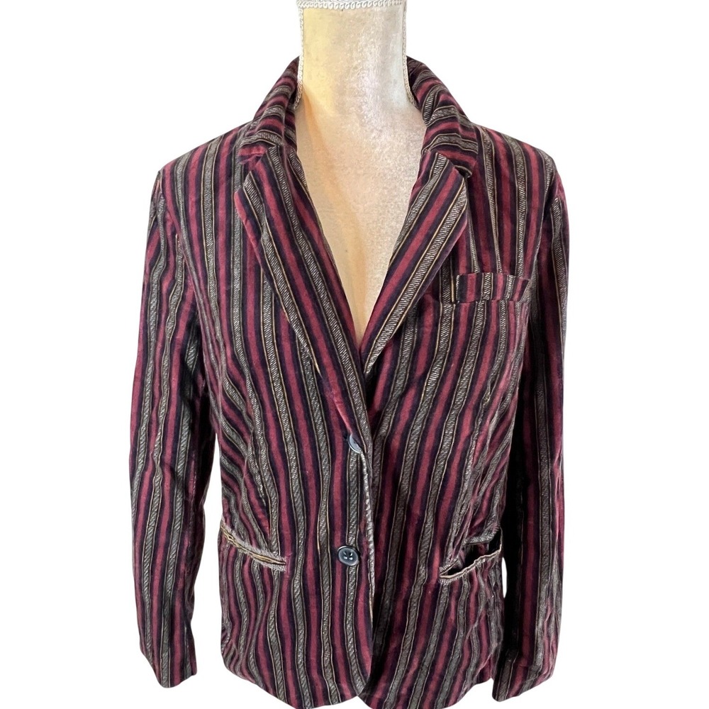 Free People Striped Corduroy Blazer‎ Burgundy Brown Small RN 66170 Boho Jacket